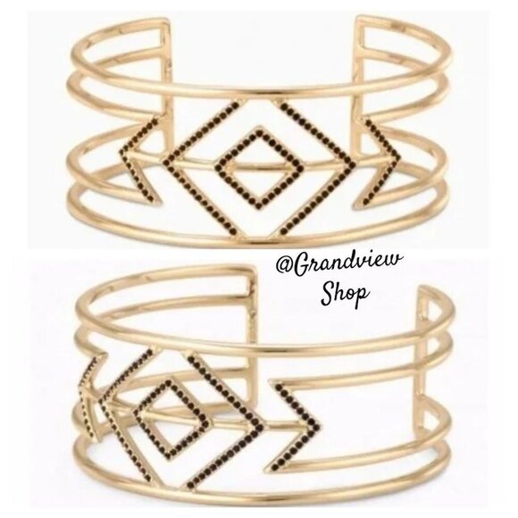 💜 Stella & Dot Pave Sphinx Crystal Cuff Gold NWT - Picture 1 of 8